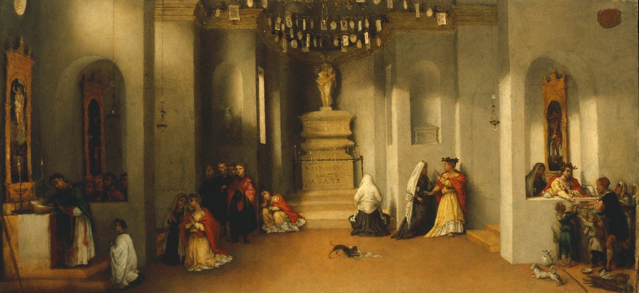 La llamada de Santa Lucía, primer panel de la predela del Retablo de Santa Lucía o Santa Lucía ante el juez por Lorenzo Lotto de Lorenzo Lotto