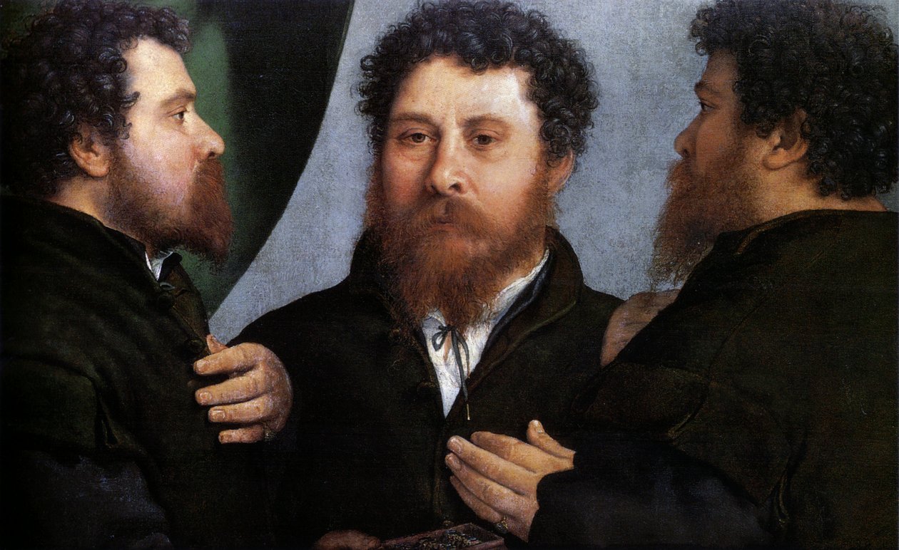 Triple retrato de un orfebre (¿Bartolomeo Carpan) de Lorenzo Lotto