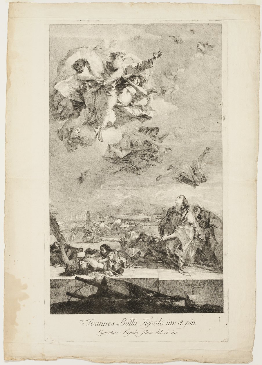 Santa Tecla rezando por el fin de la plaga en la ciudad de Este de Lorenzo Tiepolo
