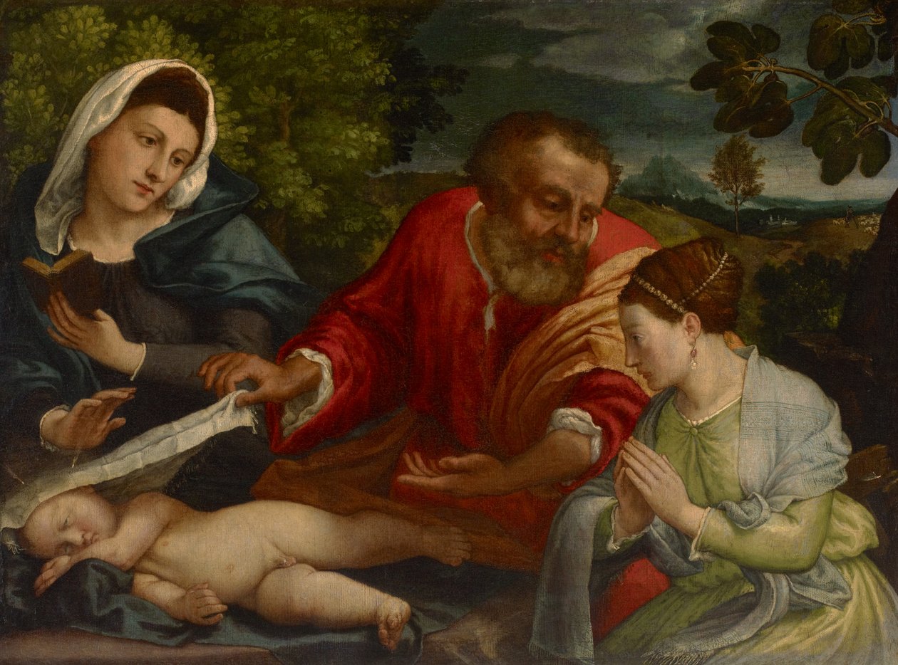 La Sagrada Familia con una donante como Santa Catalina de Alejandría de Lorenzo attr. to Lotto
