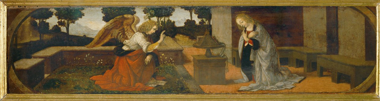 Anunciación, parte de una predela ... de Lorenzo di Credi