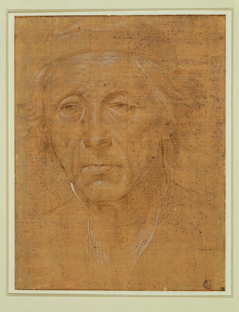 Retrato de un anciano, de cara completa, con gorra ... de Lorenzo di Credi