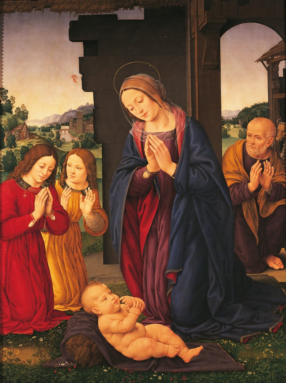 La Adoración del Niño y los ángeles, de Lorenzo di Credi (1459-1536), temple sobre lienzo de Lorenzo di Credi