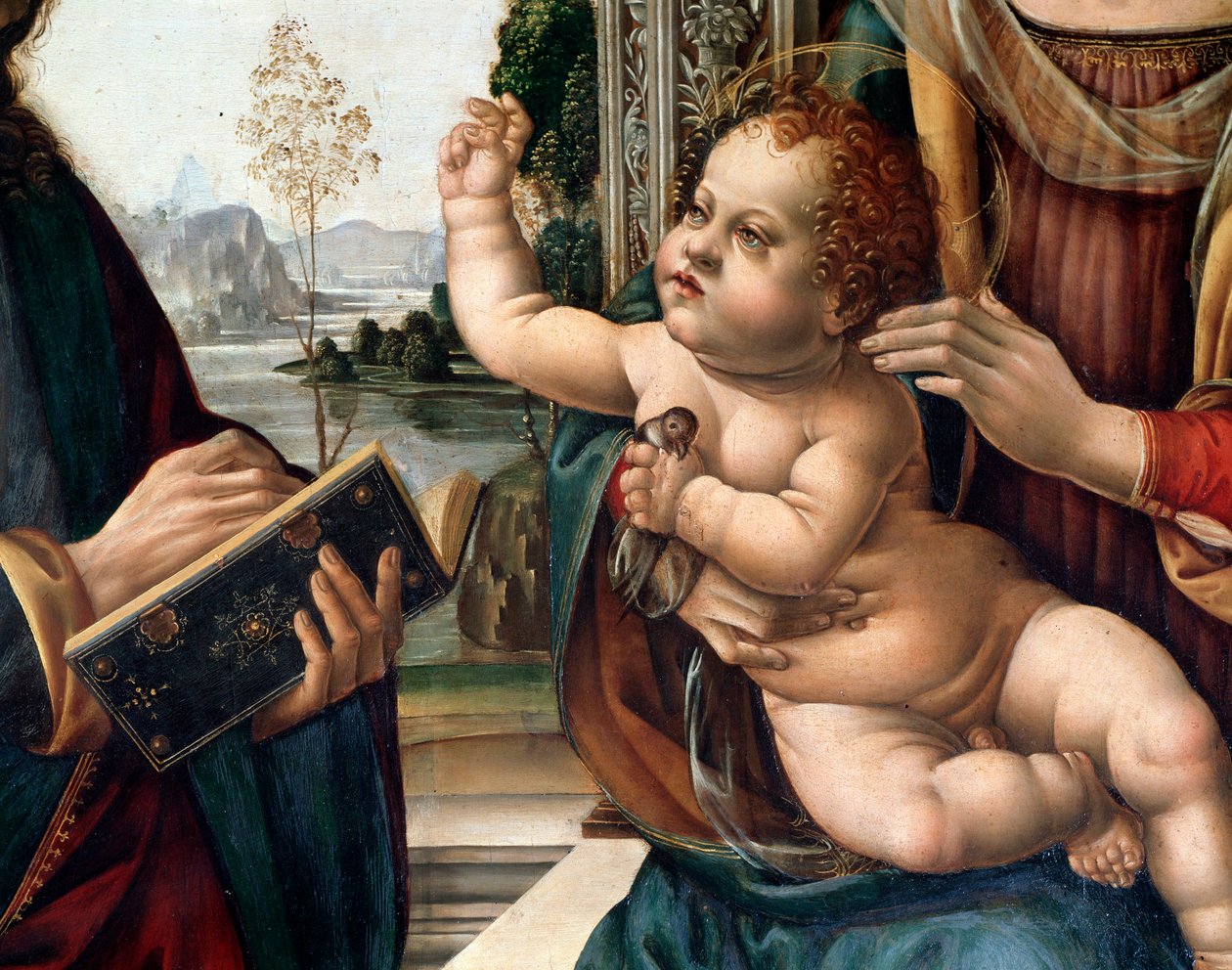Virgen con niño y dos santos, San Mateo y San Jerónimo (detalle) de Lorenzo di Credi