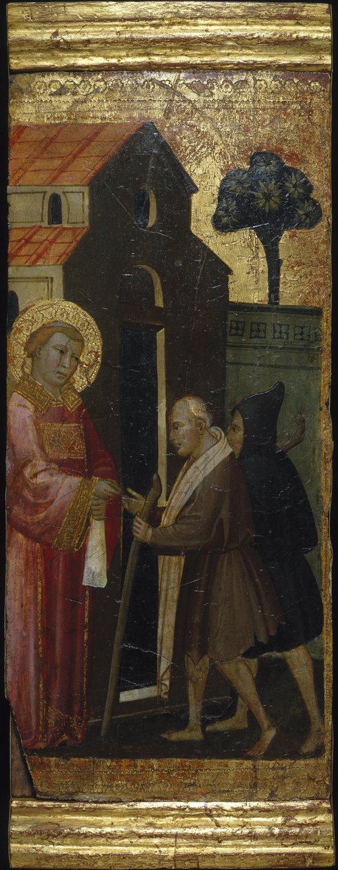 San Lorenzo distribuyendo limosnas a los pobres. Escenas de la vida de San Lorenzo, predela, ca 1412 de Lorenzo di Niccolò