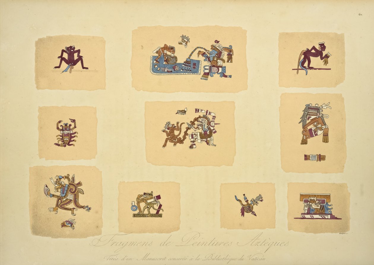 Fragmentos de pinturas aztecas, del manuscrito conservado en la Biblioteca Vaticana, ilustración de Vues des Cordillères et Monumens des Peuples Indigènes de l