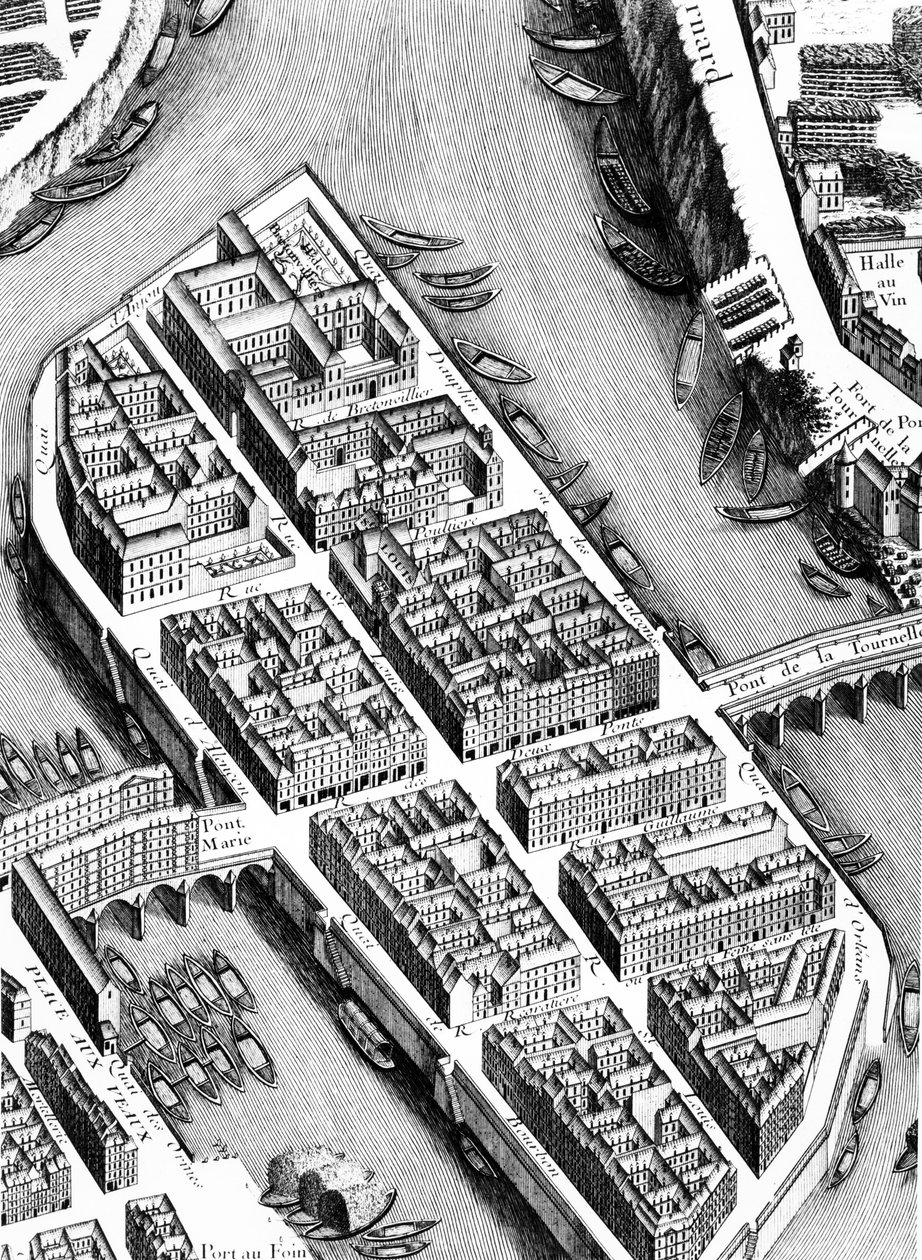 La Isla de San Luis (detalle del Plan de París, conocido como el Plan de Turgot, grabado por Claude Lucas, 1734-39) de Louis Bretez
