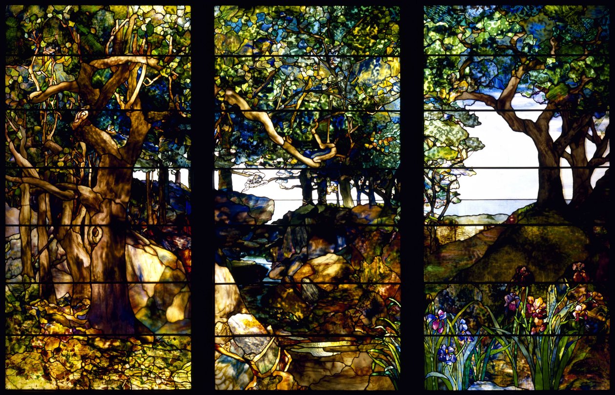 Paisaje Boscoso en Tres Paneles de Louis Comfort Tiffany