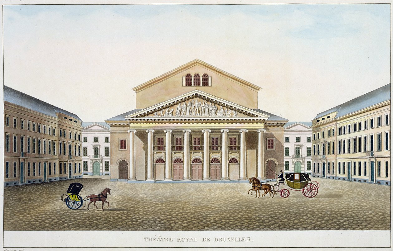 Teatro Real, Bruselas, de Choix des Monuments, Edifices et Maisons les plus remarquables du Royaume des Pays-Bas por Pierre Jacques Goetghebuer, grabado por el autor, publicado en 1827 de Louis Damesme