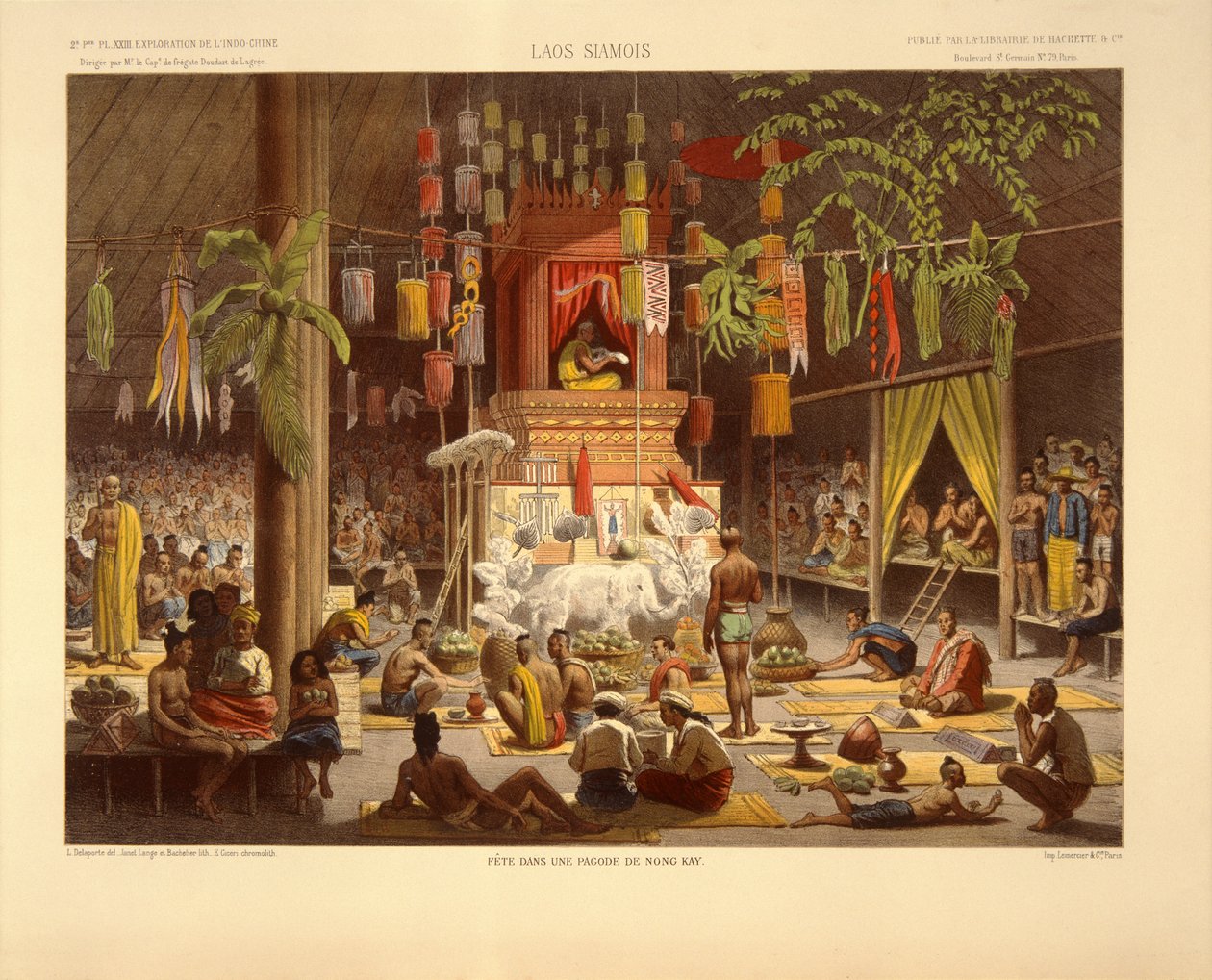 Interior de una pagoda en Nong Kay, ilustración de 