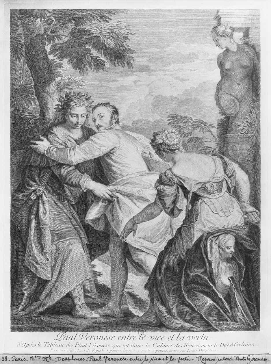 Veronese (Paolo Caliari) entre el vicio y la virtud, de la pintura del artista ubicada en el Cabinet de Monseigneur le Duc d