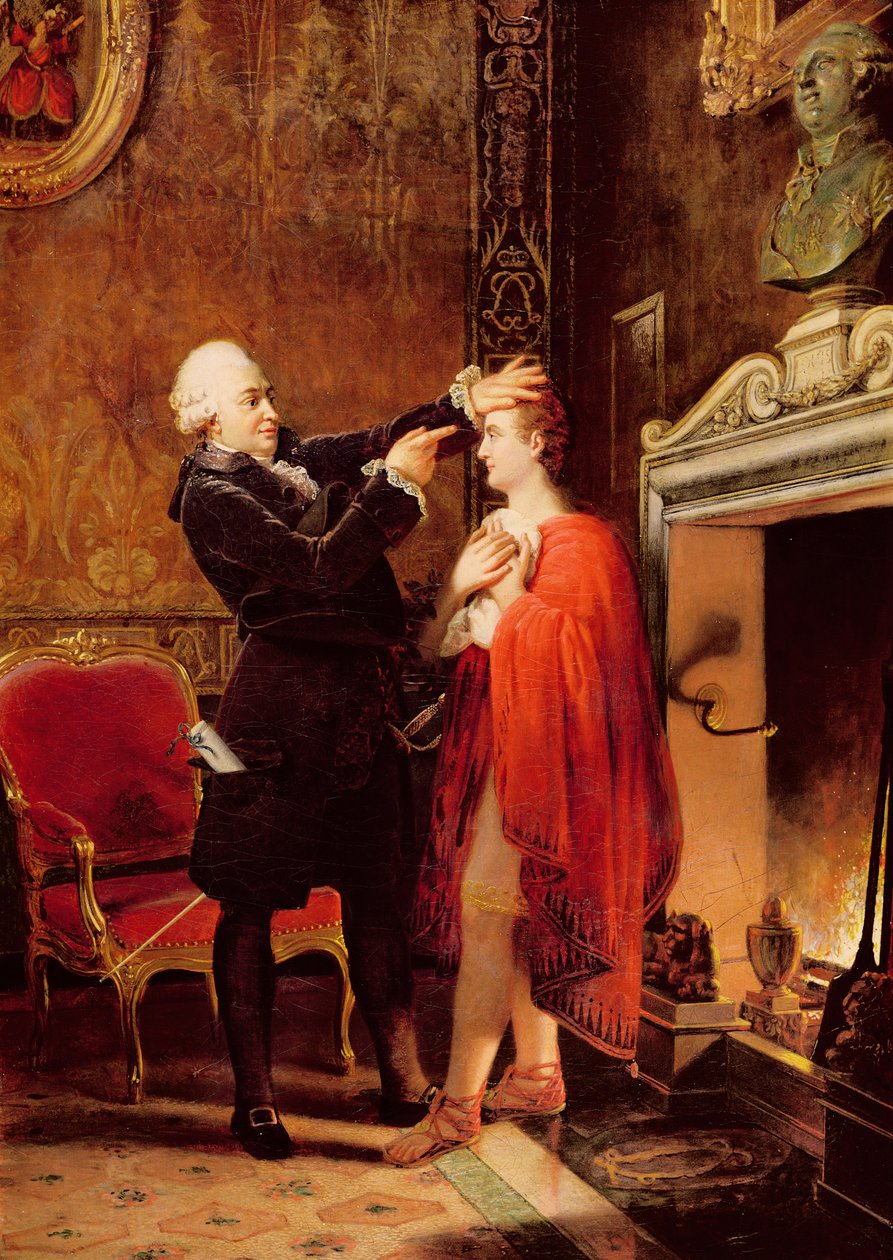 Jean-Francois Ducis prediciendo el futuro del actor Talma, leyendo las líneas de su rostro, 1833 de Louis Ducis