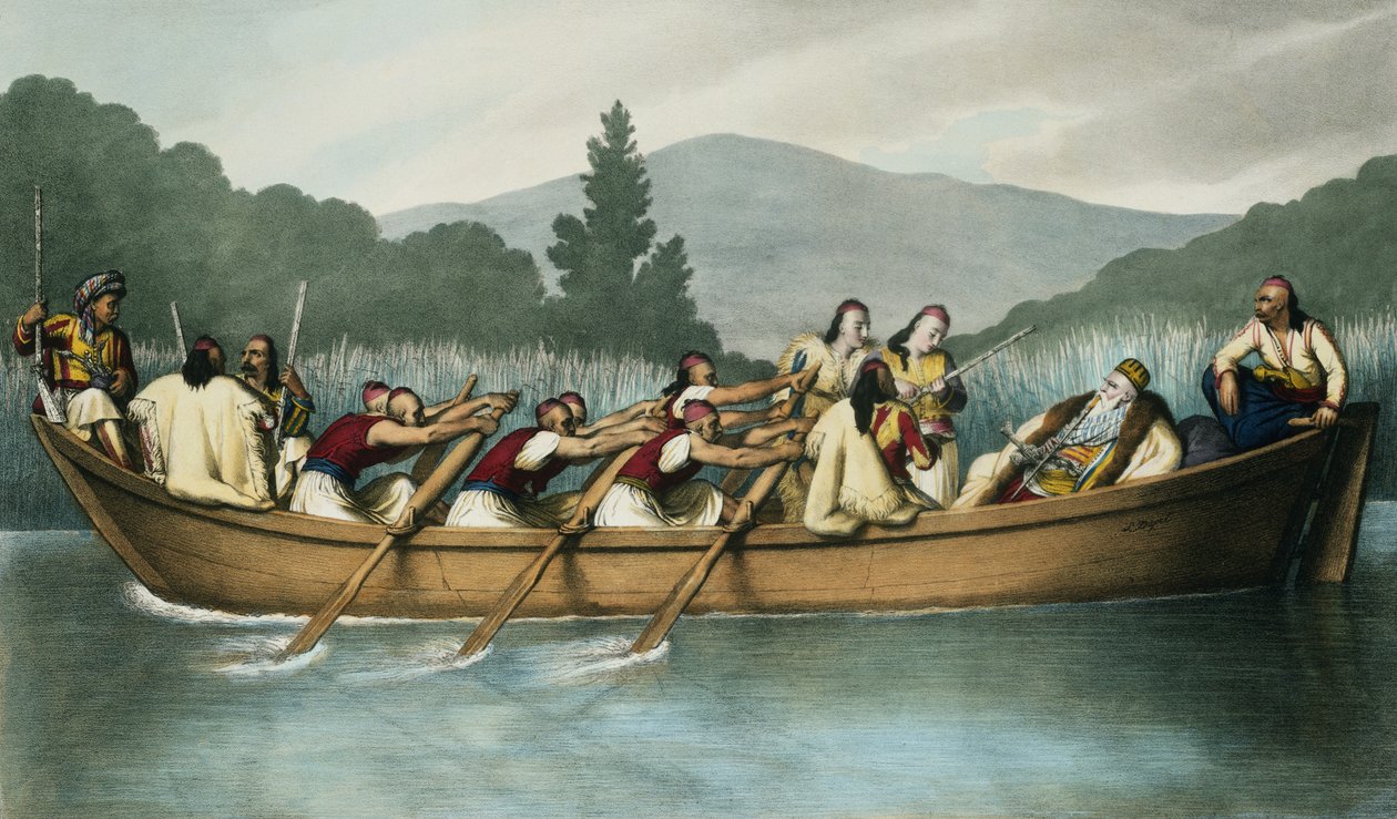 Ali Pasha (1741-1822) de Janina cazando en el lago Butrinto en marzo de 1819, grabado por Mlle. Formentin, 1825 de Louis Dupré