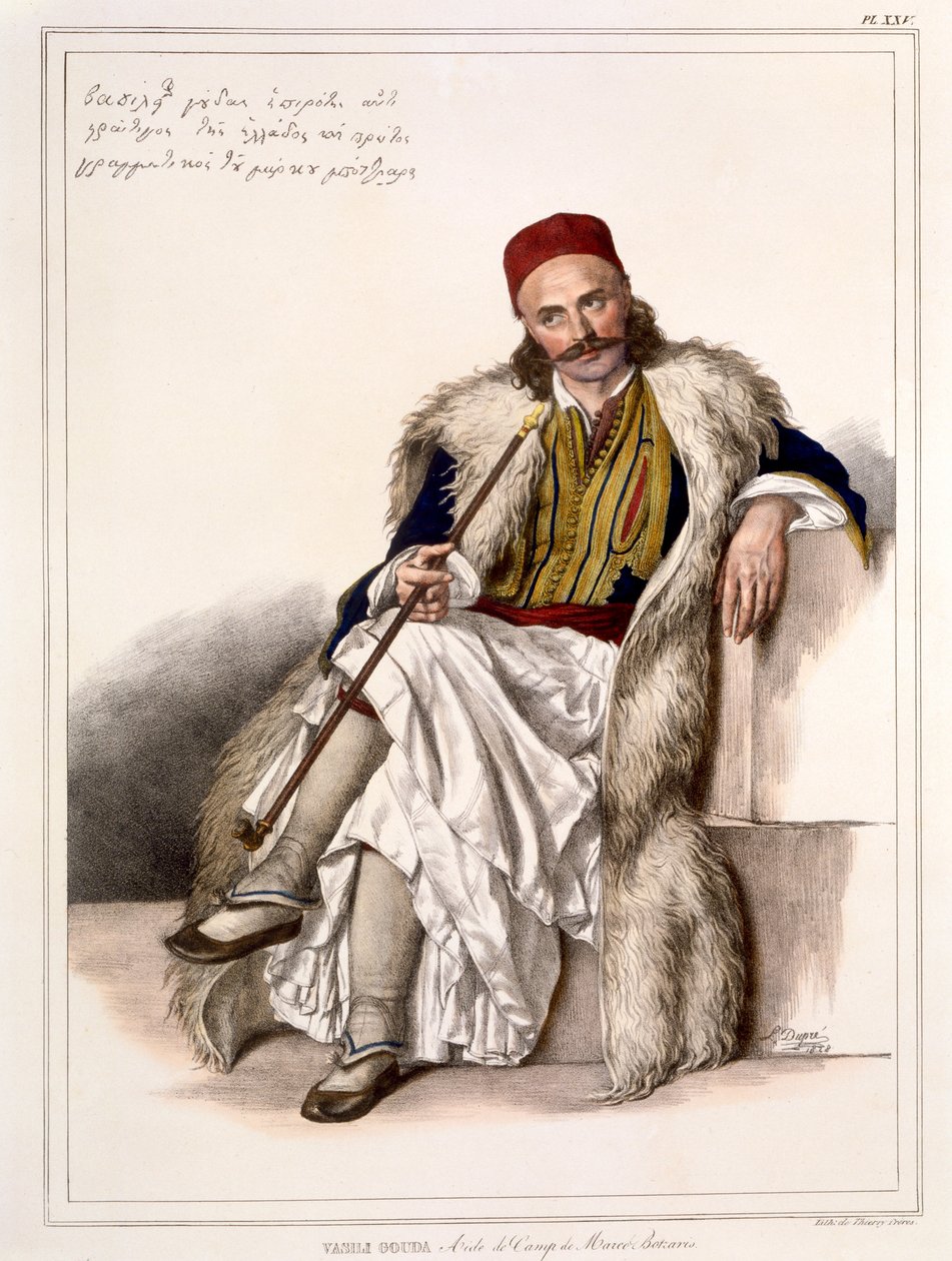 Vanila Gouda, Ayudante de Campo de Notis Botazaris - Placa XXV, grabado por Lemercier de 