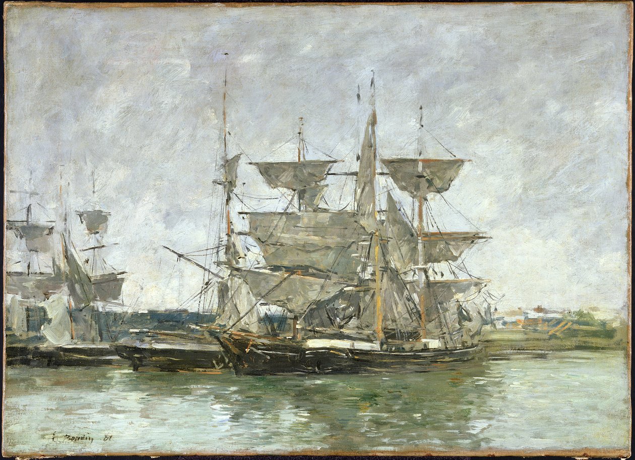 Barcos en el puerto, Deauville, 1881 de Eugene Louis Boudin