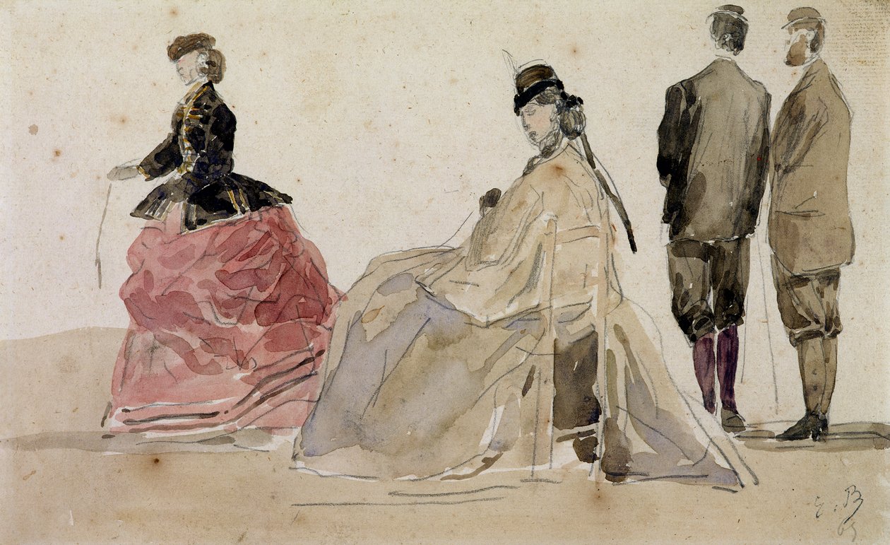 Crinolinas en la playa de Eugene Louis Boudin