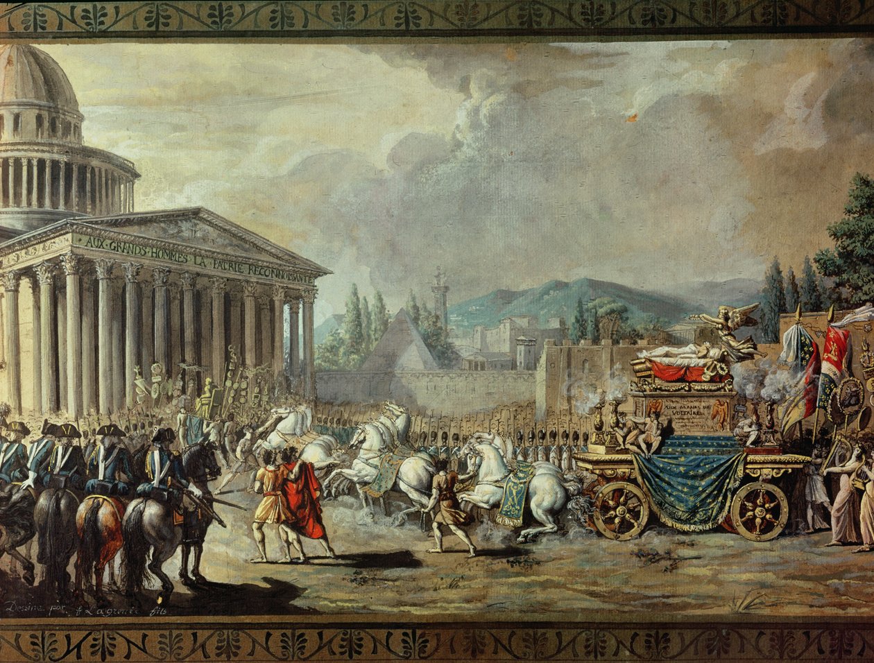 La Traslación de los Restos Mortales de Voltaire (1694-1778) al Panteón en París el 10 de julio de 1791 (detalle) de Louis Jean François Lagrenée