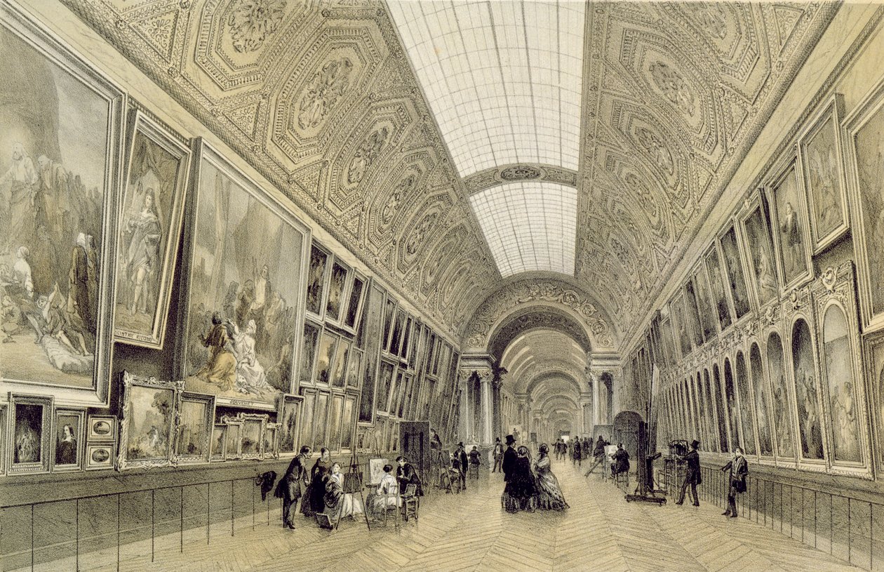 Vista de la Gran Galería en el Louvre, c.1850-70 de Louis Jules Arnout