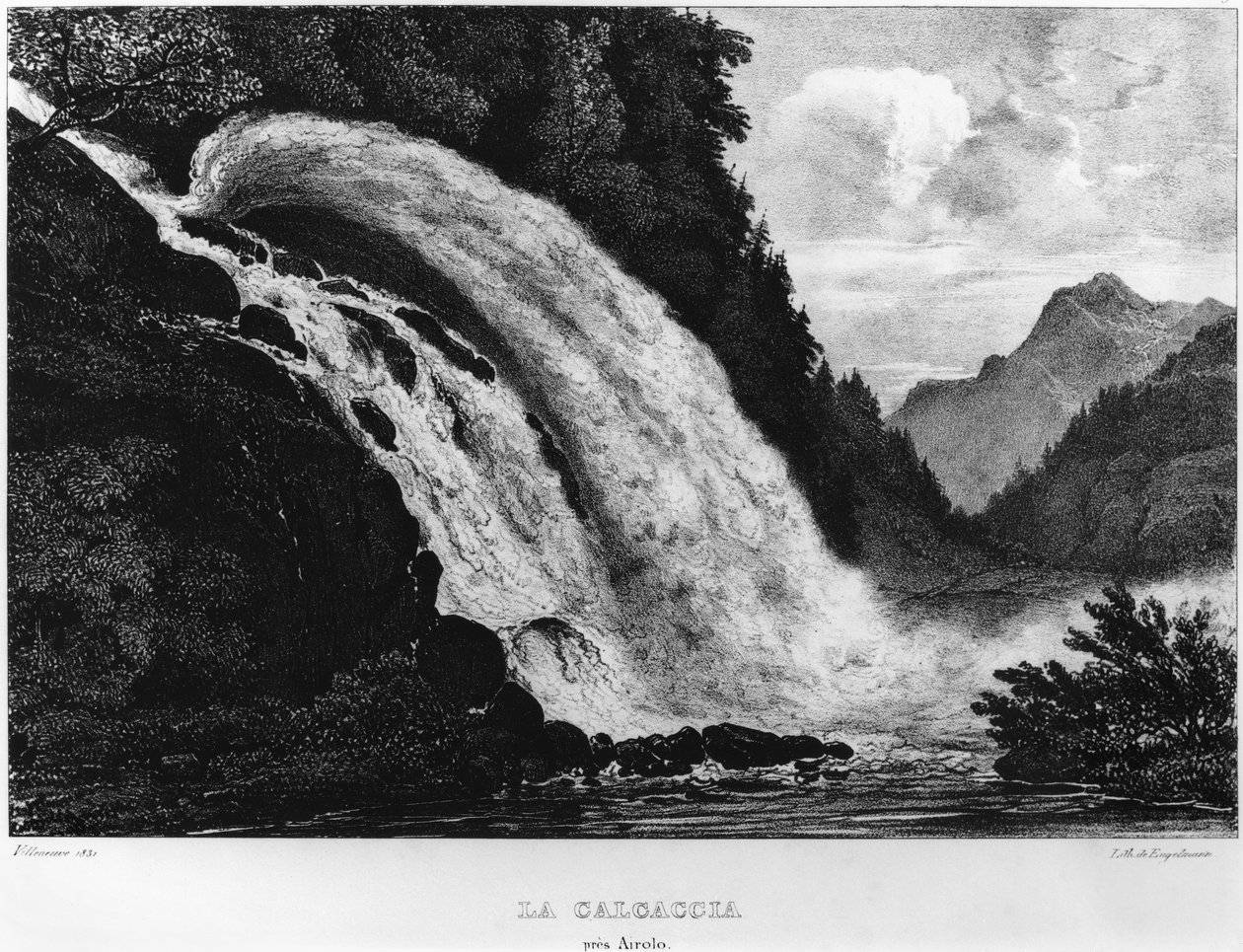 Vista de la cascada Calcaccia, 1831 de Louis Jules Frederic Villeneuve