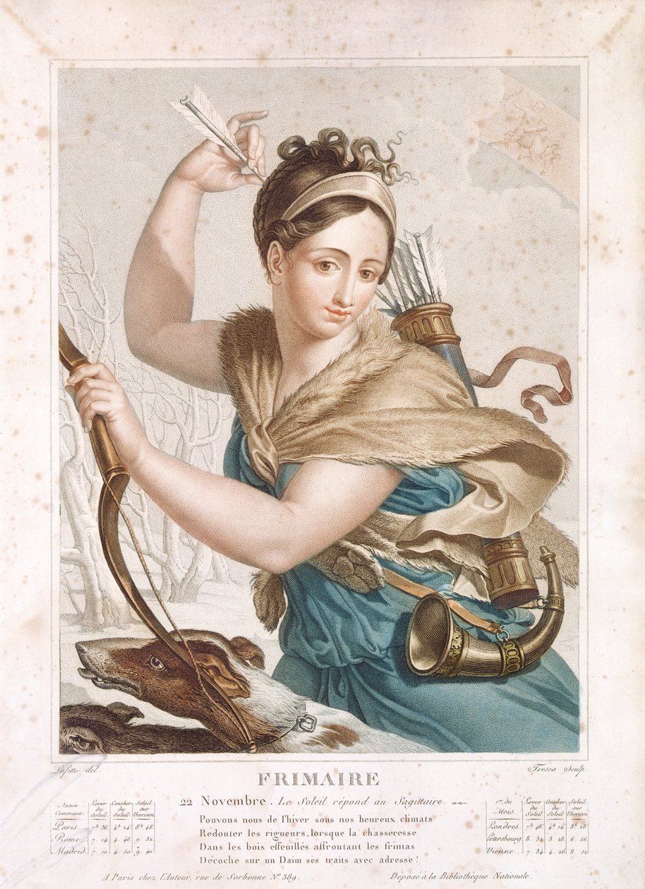 Frimario (noviembre-diciembre), tercer mes del Calendario Republicano, grabado por Tresca, c.1794 de Louis Lafitte