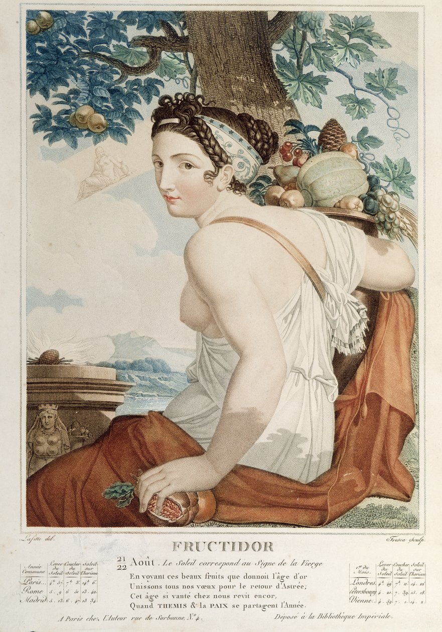 Fructidor (Agosto-Septiembre) duodécimo mes del Calendario Republicano, grabado por Tresca, c.1794 de Louis Lafitte