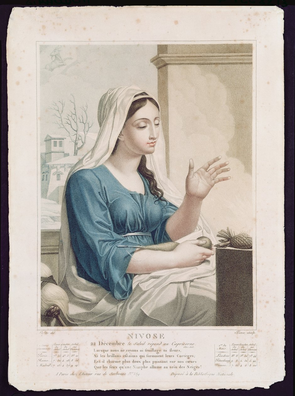 Nivose (diciembre-enero), cuarto mes del Calendario Republicano, grabado por Tresca, c.1794 de Louis Lafitte