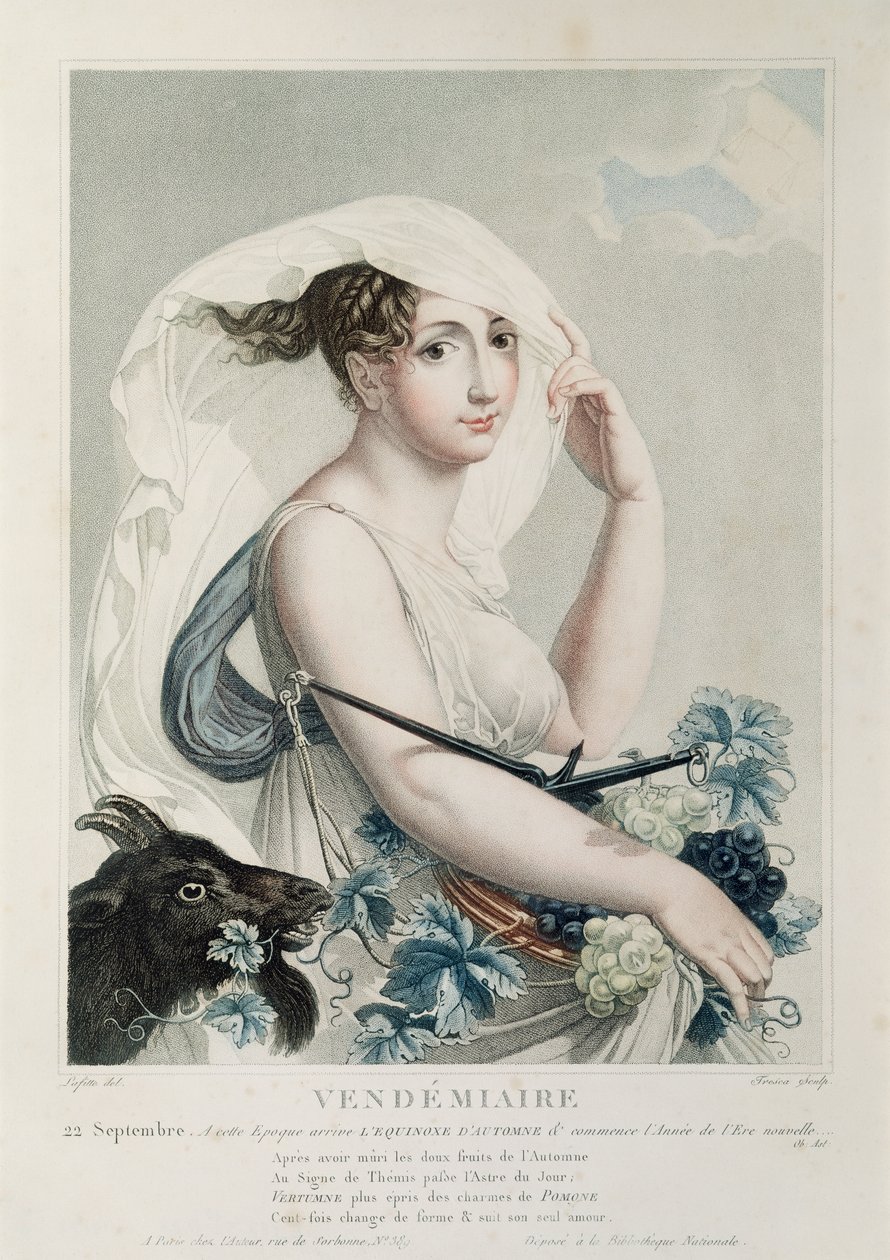 Vendimiario (septiembre-octubre), primer mes del Calendario Republicano, grabado por Tresca, c.1794 de Louis Lafitte