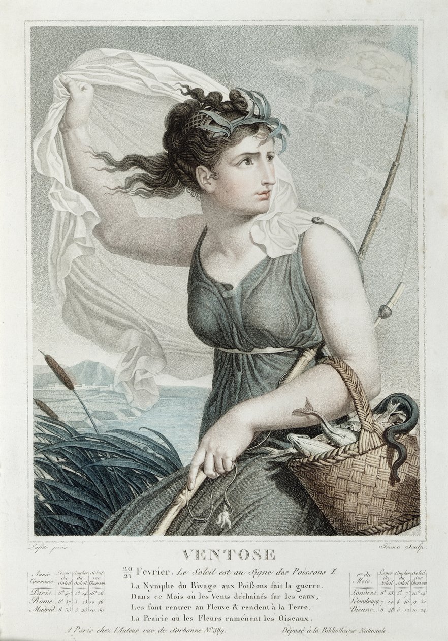 Ventoso (Febrero-Marzo), sexto mes del Calendario Republicano, grabado por Tresca, c.1794 de Louis Lafitte