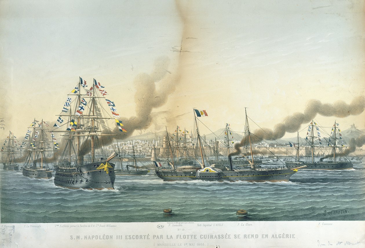 La Llegada de Napoleón III (1808-73) a Argelia con una Escolta de Buques de Guerra, 1 de mayo de 1865 de Louis Le Breton
