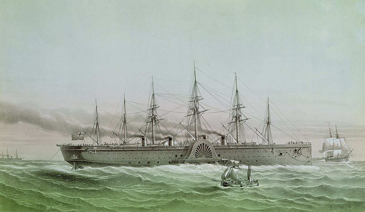 El Gran Eastern colocando cable eléctrico entre Europa y América, 1858 de Louis Le Breton