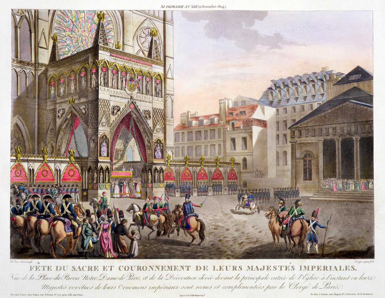 Festival Sagrado y Coronación de sus Majestades Imperiales, Vista de la Plaza del Parvis Notre Dame, grabado por Dorgez (fl.1780-1814), publicado en 1806 de Louis Le Coeur