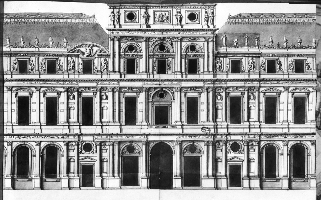 El Louvre: Elevación del Pabellón en el Medio del Río, c.1660-63 de Louis Le Vau