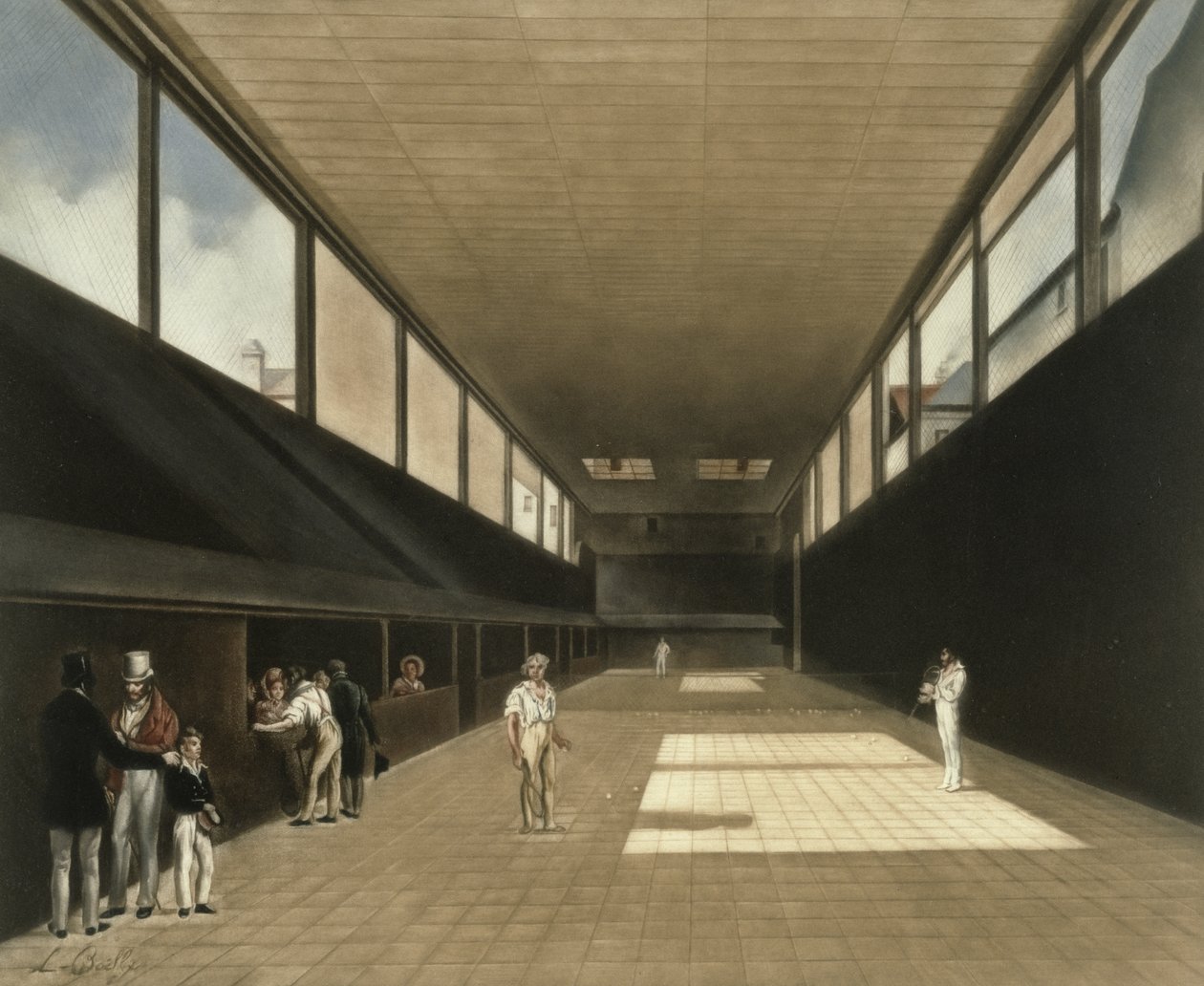 La cancha de tenis en Versalles, grabado por Lawrence Josset, pub. 1976 de Louis Leopold Boilly