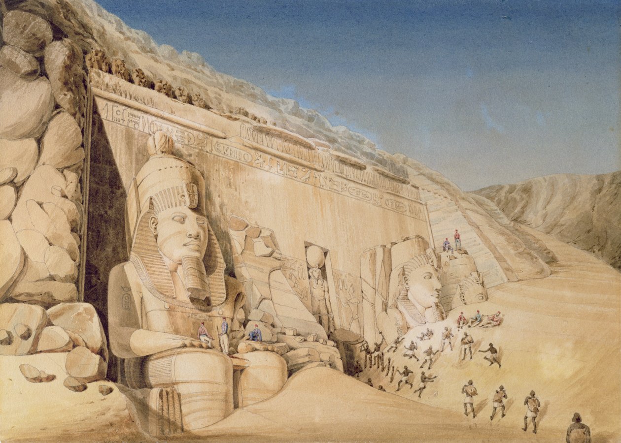 La excavación del Gran Templo de Ramsés II, Abu Simbel, 1819 de Louis M.A. Linant de Bellefonds