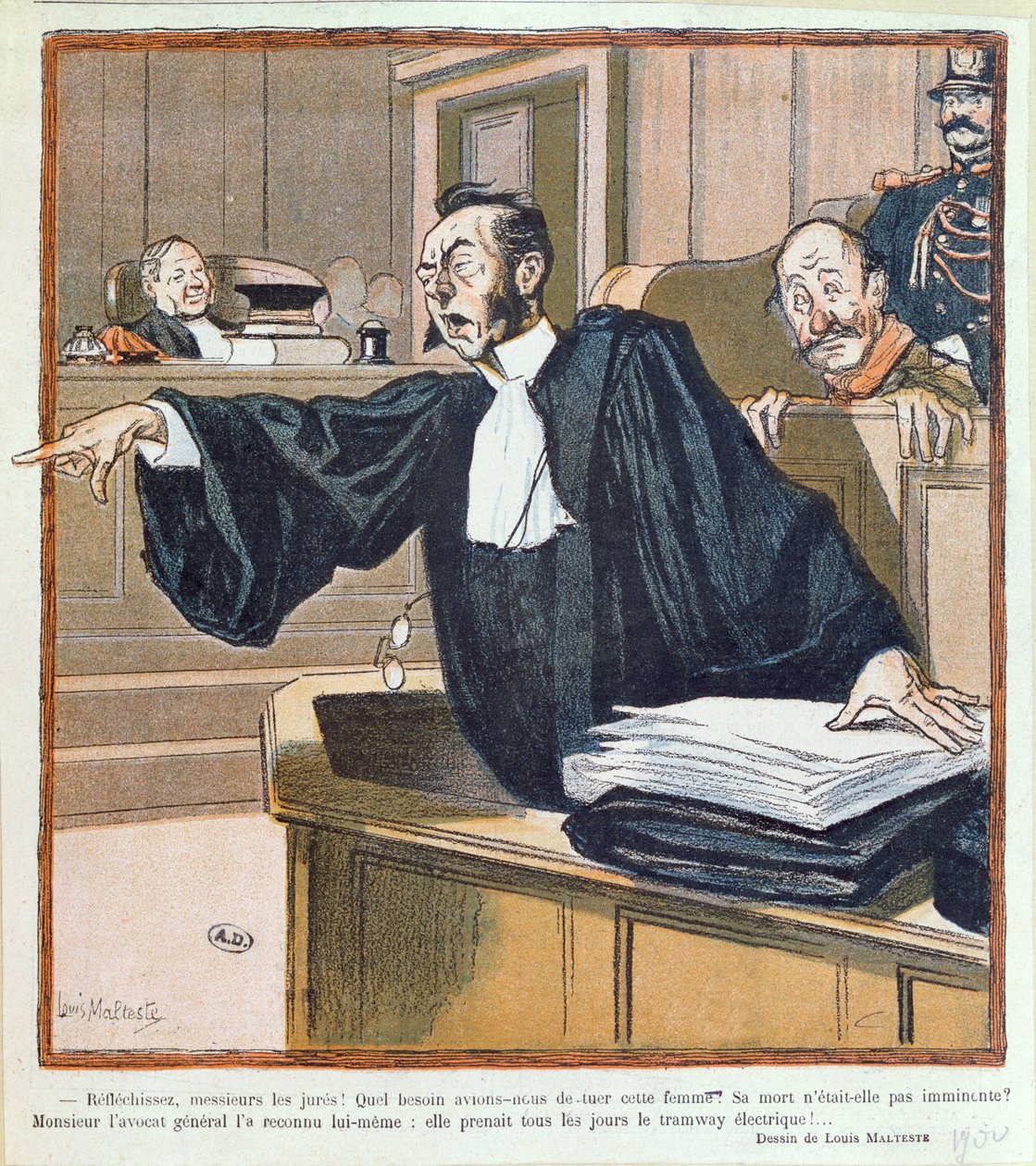 Un abogado dirigiéndose al jurado, 1900 de Louis Malteste