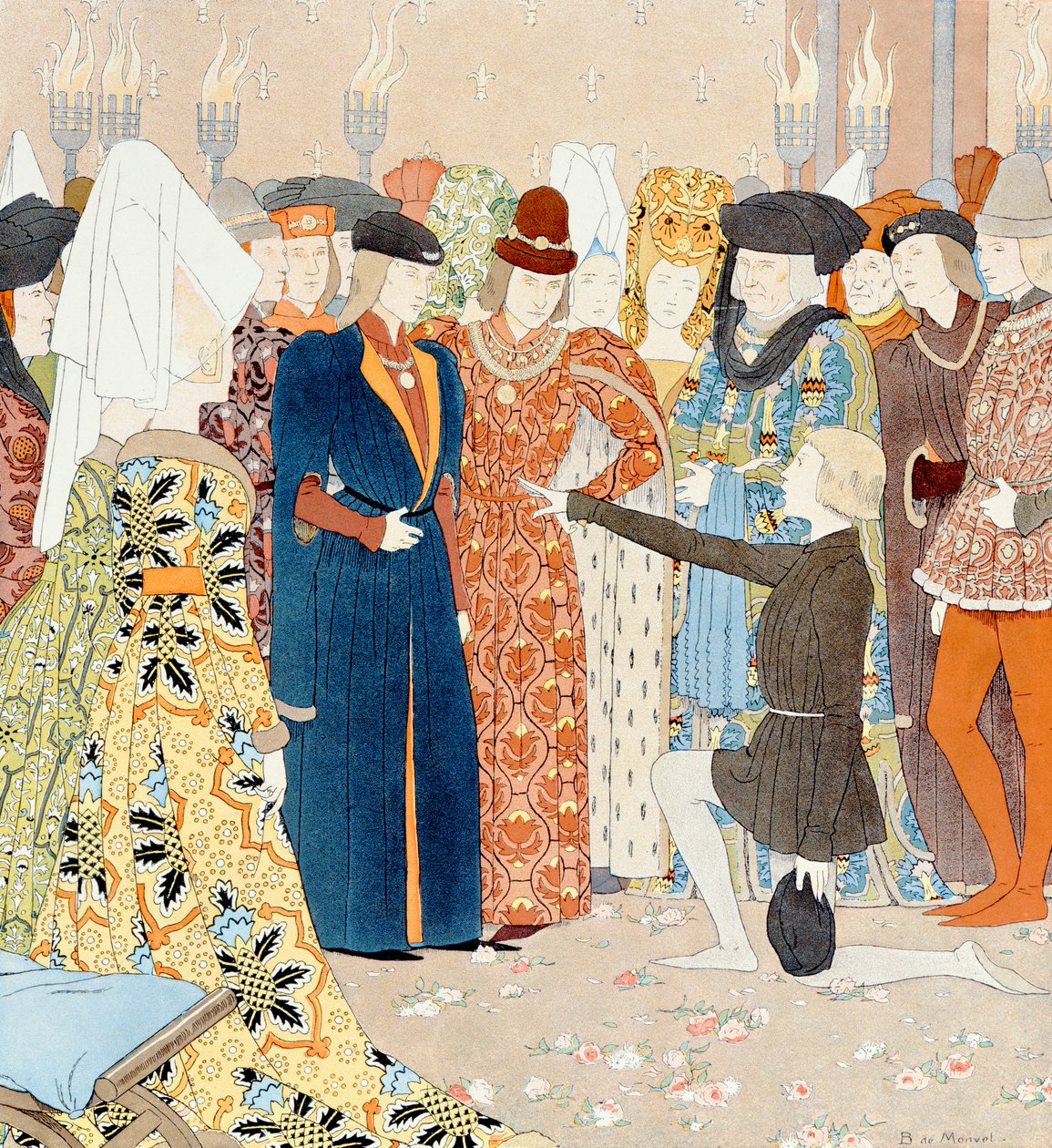 Juana de Arco reconoce al rey Carlos VII escondido entre sus cortesanos en Chinon, 25 de febrero de 1429, ilustración de 