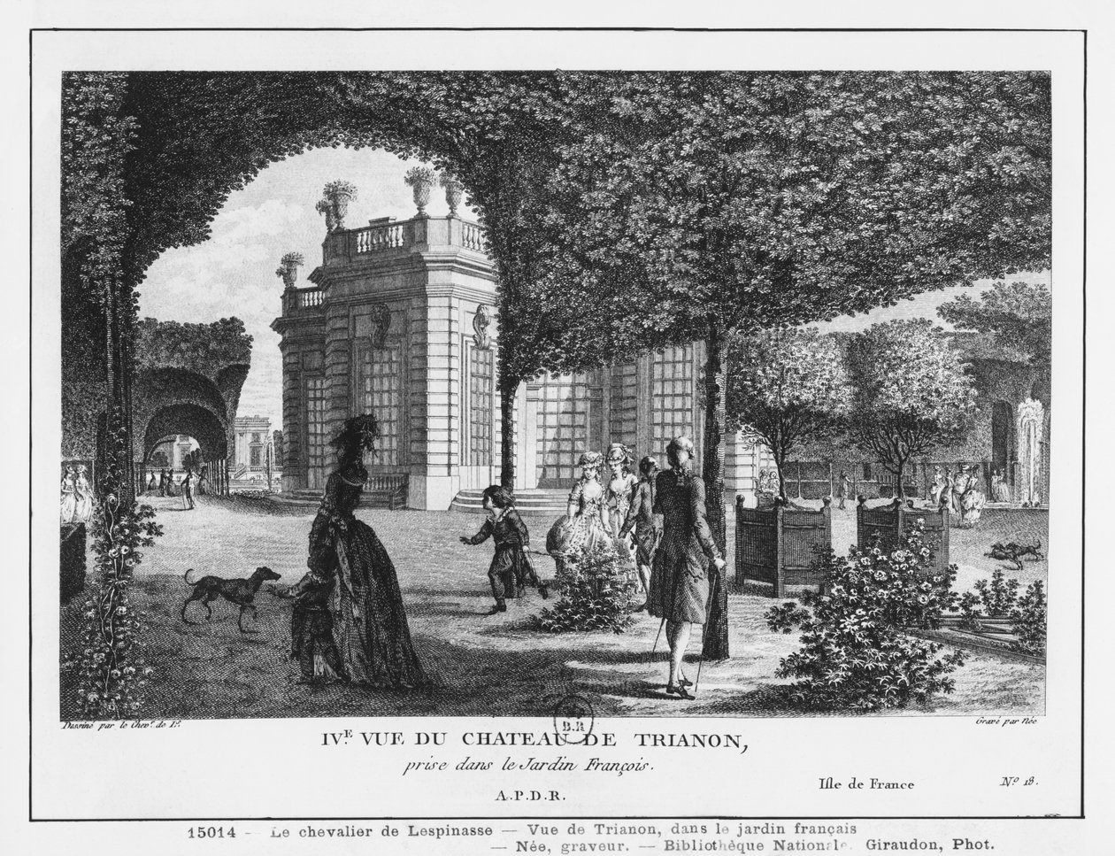 Cuarta vista de Trianon, tomada en el jardín francés, grabado por Francois Denis Nee (1732-1817) de Louis Nicolas de Lespinasse