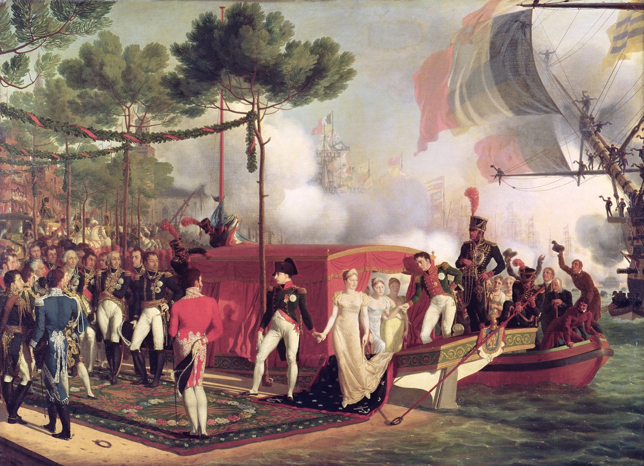 Napoleón I (1769-1821) y María Luisa (1791-1847) desembarcando en Amberes, 1810 de Louis Philippe Crepin