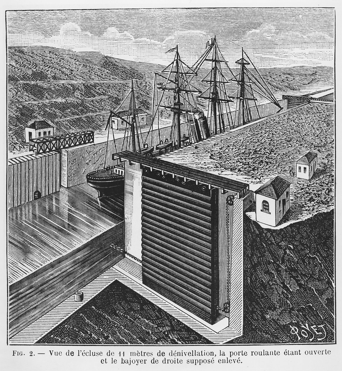 Diseños de Gustave Eiffel (1832-1923) para esclusas en el Canal de Panamá, ilustración de la revista 