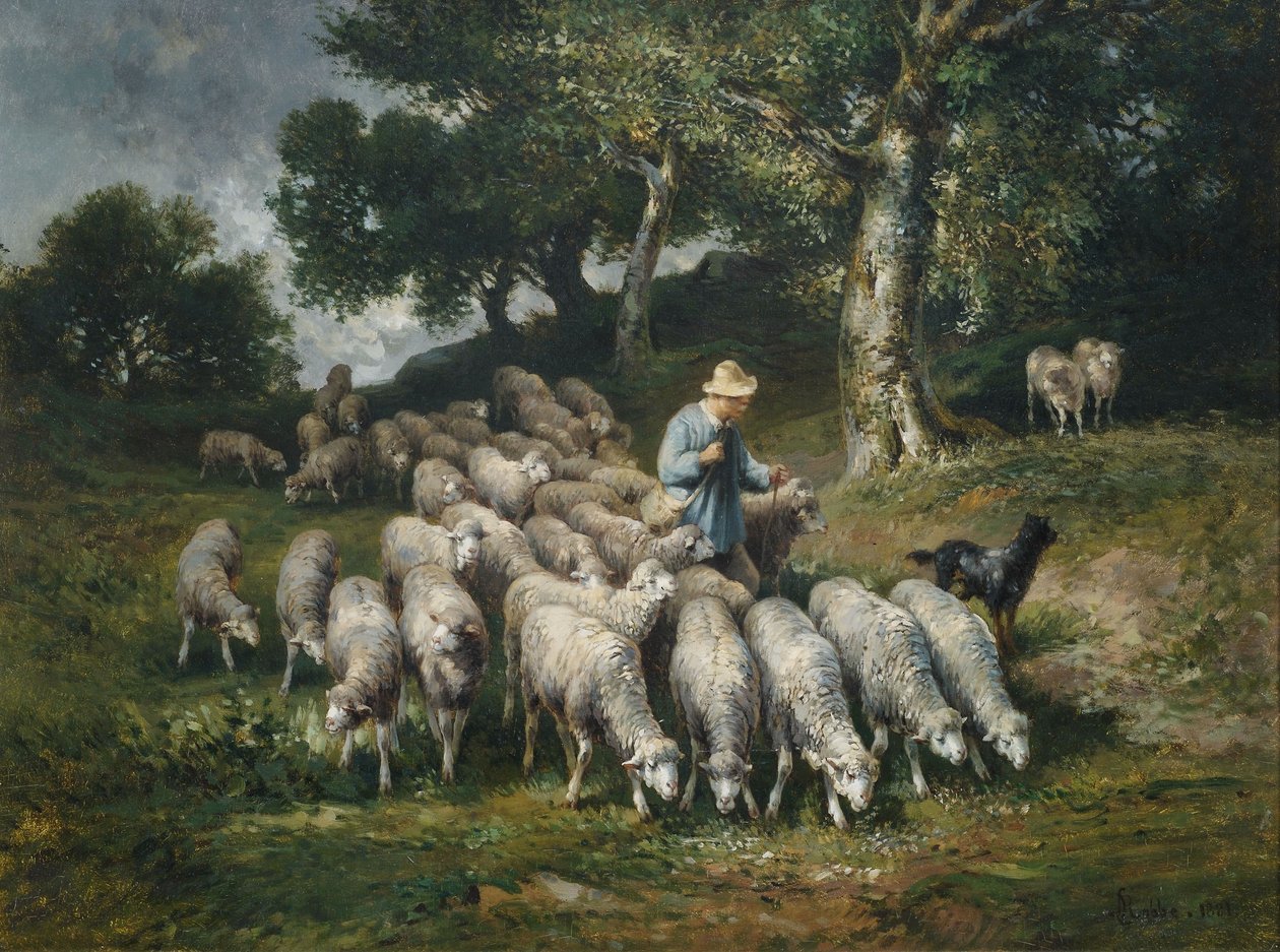 Rebaño de ovejas en paisaje montañoso de Louis Robbe
