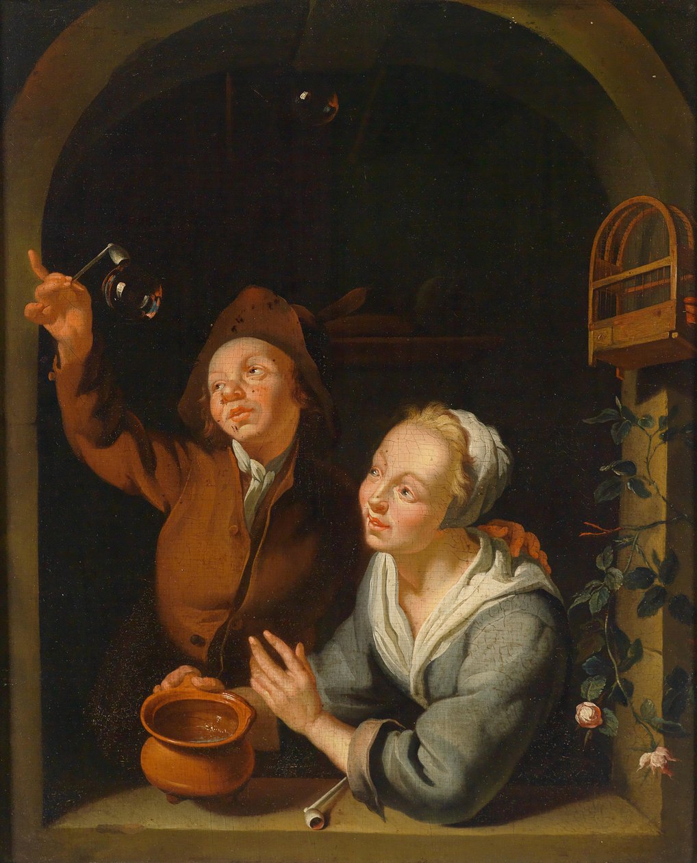 Una joven pareja haciendo burbujas de jabón de Louis de Moni  