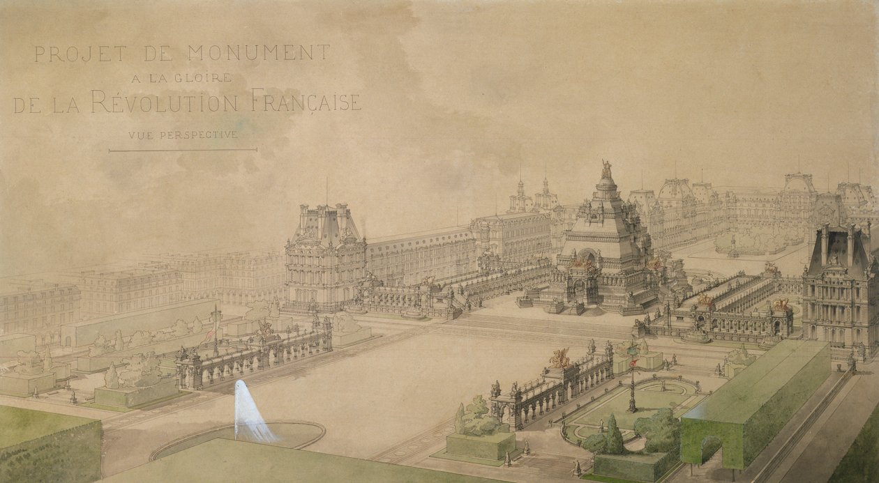 Proyecto para una pirámide en el Louvre como monumento a la gloria de la Revolución Francesa de Louis Ernest Lheureux