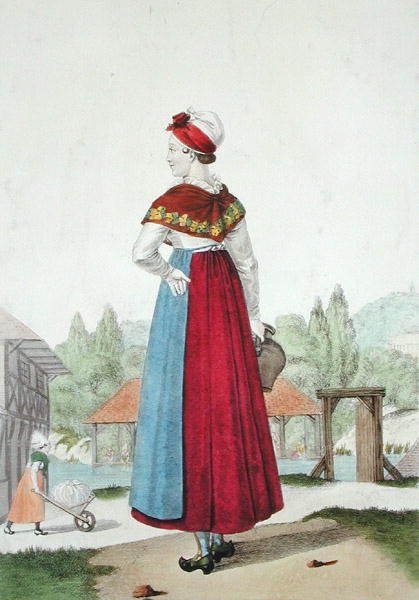 Traje tradicional de Lisieux, grabado por Gatine c.1820 de Louis Marie (after) Lante