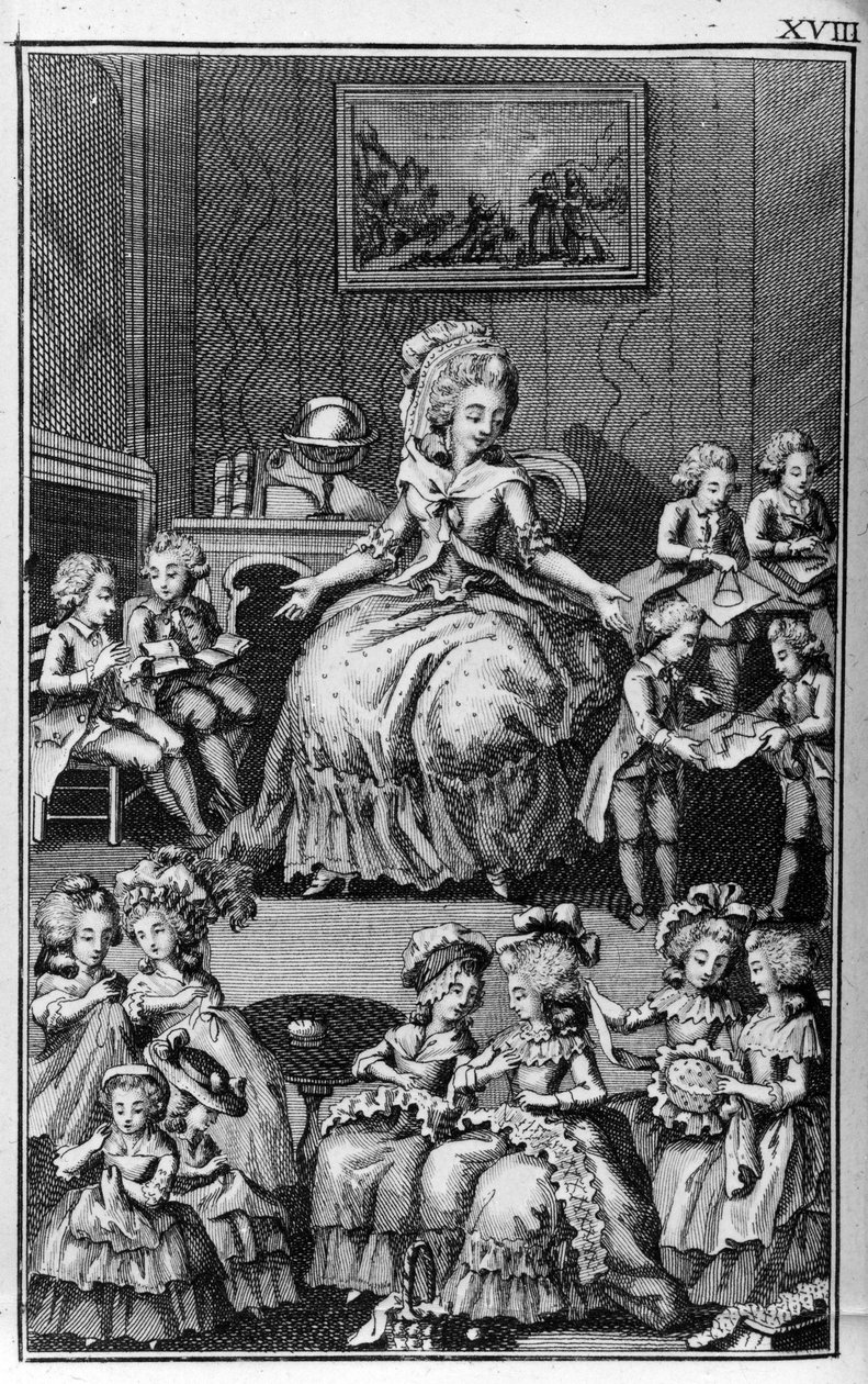 Ilustración de Louis Binet (1744-1800) para el libro de Nicolas Edme Restif de La Bretonne Les Parisiennes, o XL Caracteres Generales Tomados en los Moros Modernos, aptos para servir a la instrucción de las Personas-del-Sexo, extraídos de los memoires du n de Louis (after) Binet