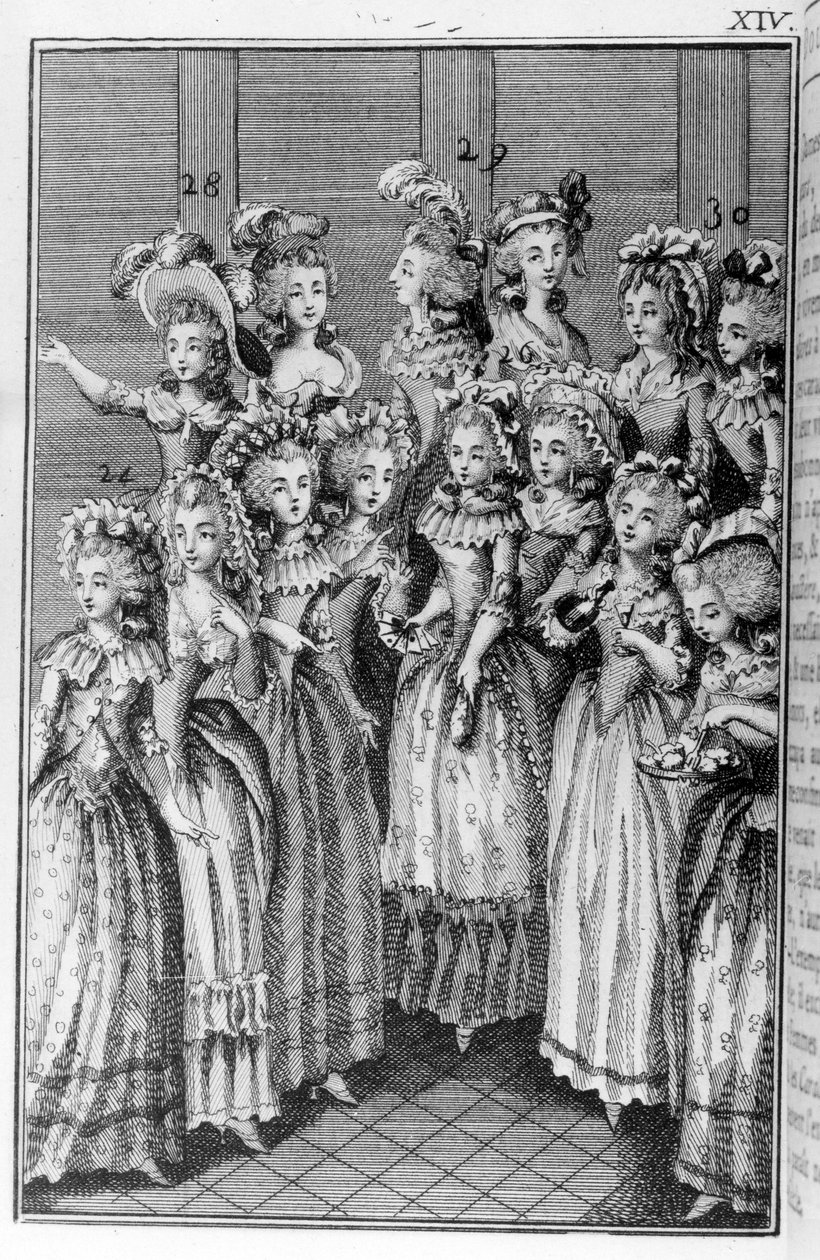 Ilustración de Louis Binet (1744-1800) para el libro de Nicolas Edme Restif de La Bretonne “Las Parisinas”, o XL Caracteres Generales Tomados en los Moros Modernos, aptos para servir a la instrucción de las Personas del Sexo, extraídos de las memorias del  de Louis (after) Binet