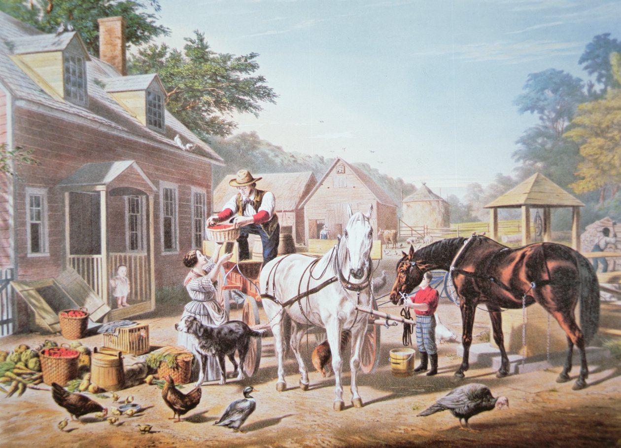 Escenas americanas: Preparándose para el mercado, publicado por N. Currier de Louis (after) Maurer