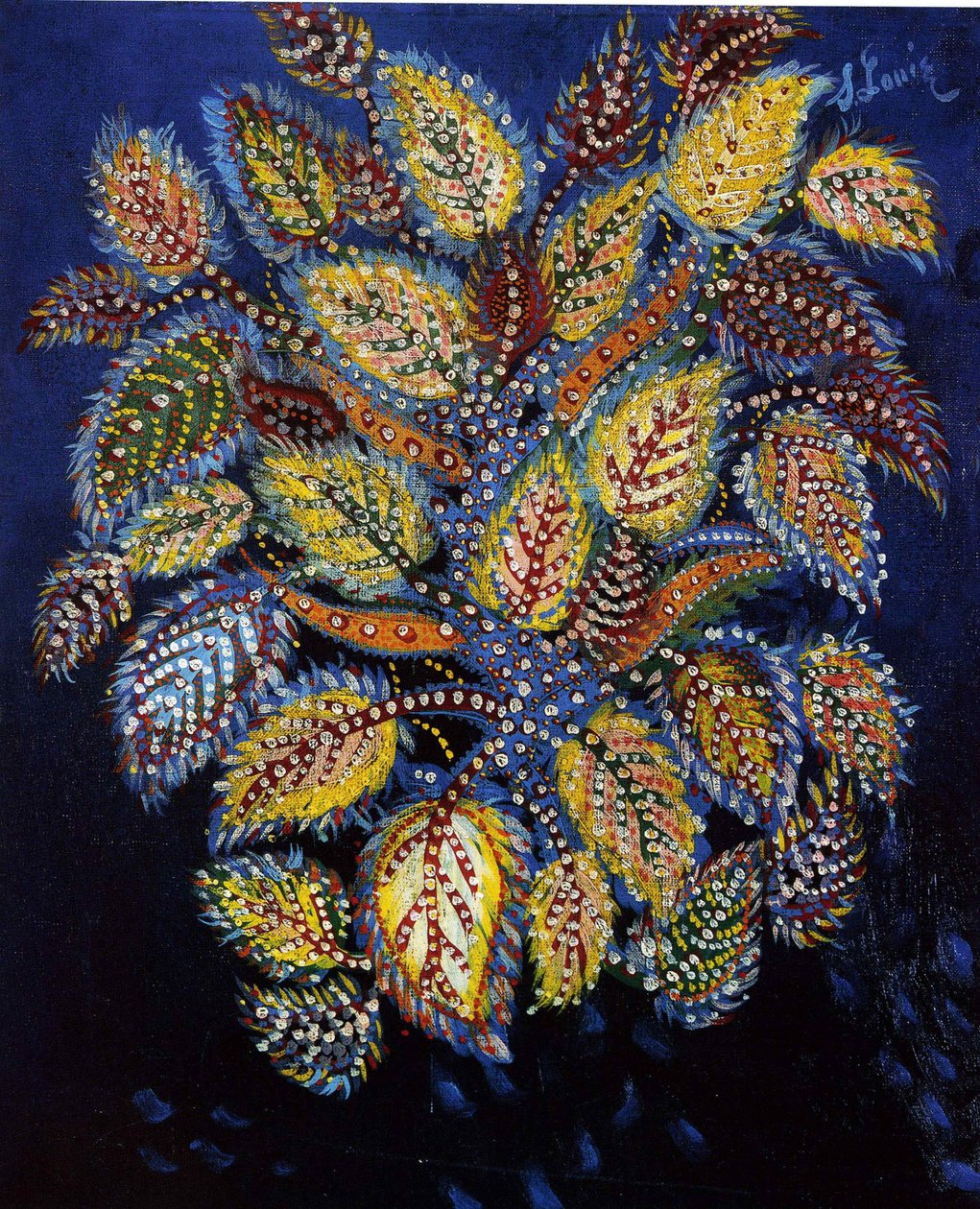 Flores moteadas sobre un fondo azul, 1929 de Louis