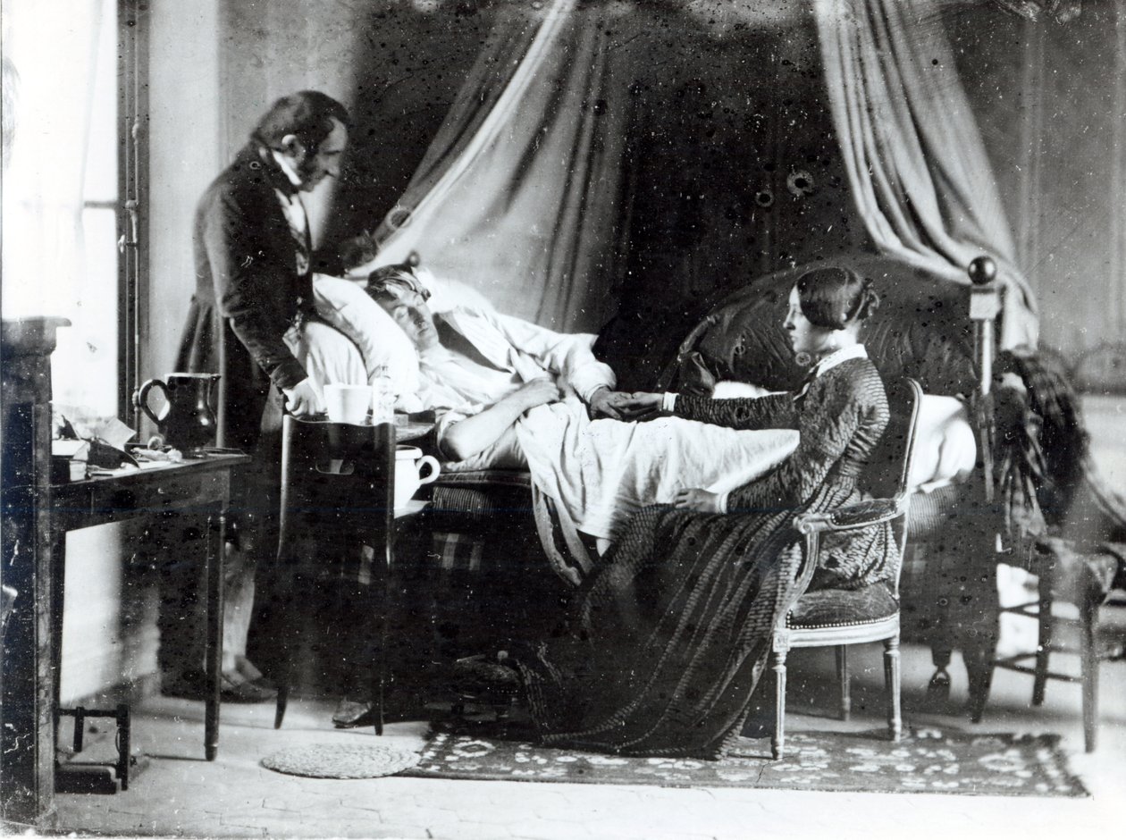 La Visita del Doctor al Paciente, c.1840-50 (foto en blanco y negro) de Louis Adolphe Humbert de Mollard