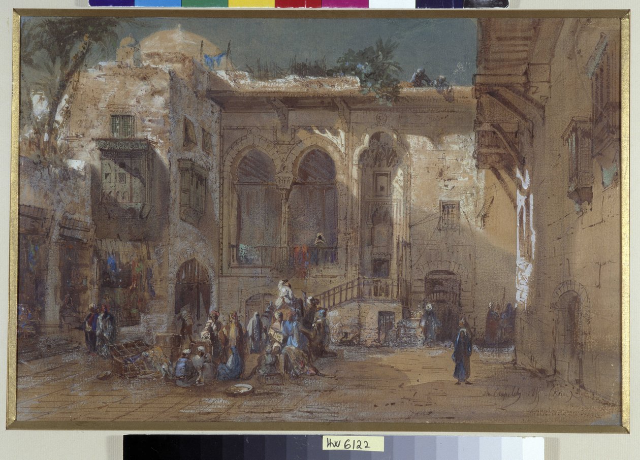 Una plaza animada en El Cairo, Egipto de Louis Amable Crapelet