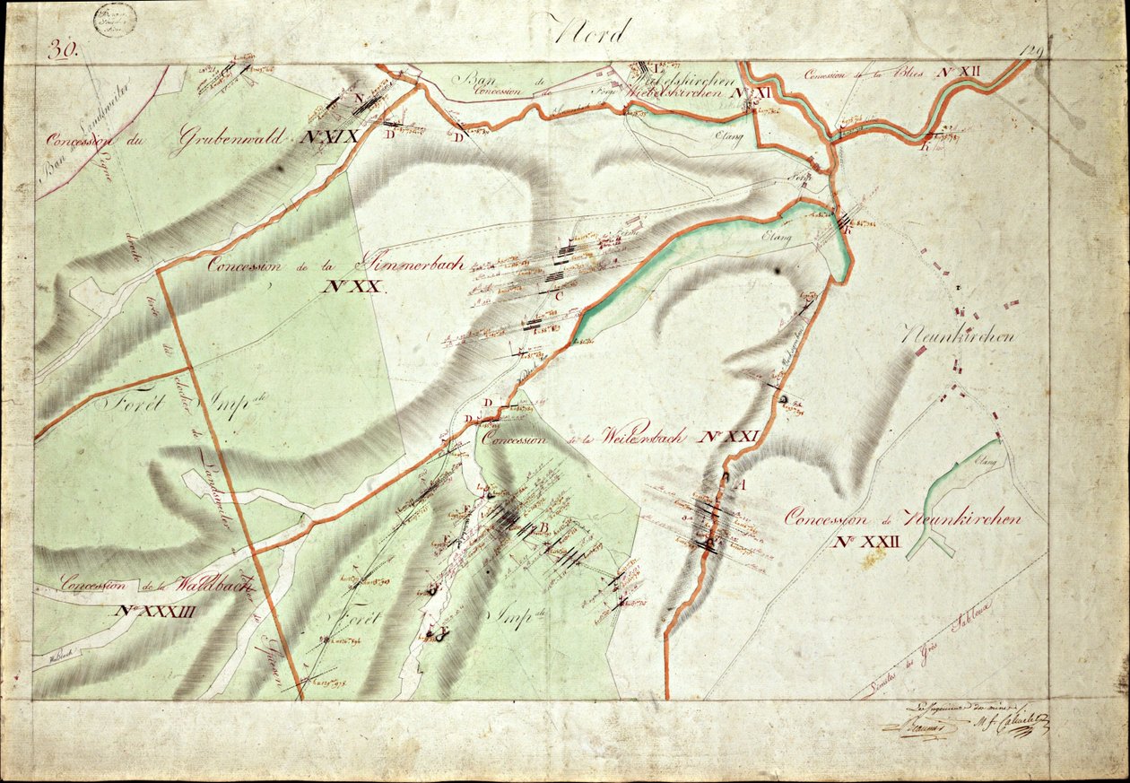 Atlas de las concesiones del terreno hullero del Sarre por Mrs Beaunier & Calmelet, ingenieros del cuerpo de minas de Louis Antoine Beaunier